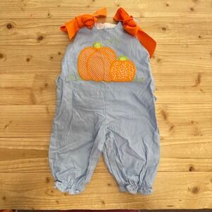 The Bailey Boys 3M Baby‎ Girl Pumpkin Appliqué Romper Orange Bow Blue Stripe